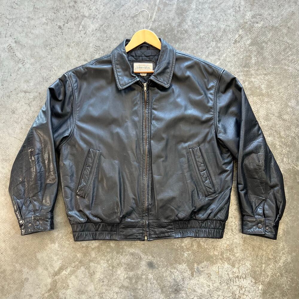 VTG St. John’s Bay Genuine Leather Bomber Jacket 90s Oversized Boxy Black